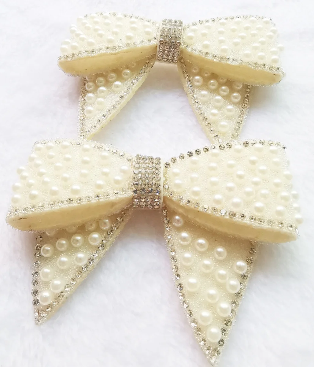 9cm white plastic beads bowtie with white grade A crystal glue on shoes upper as decoration hot selling