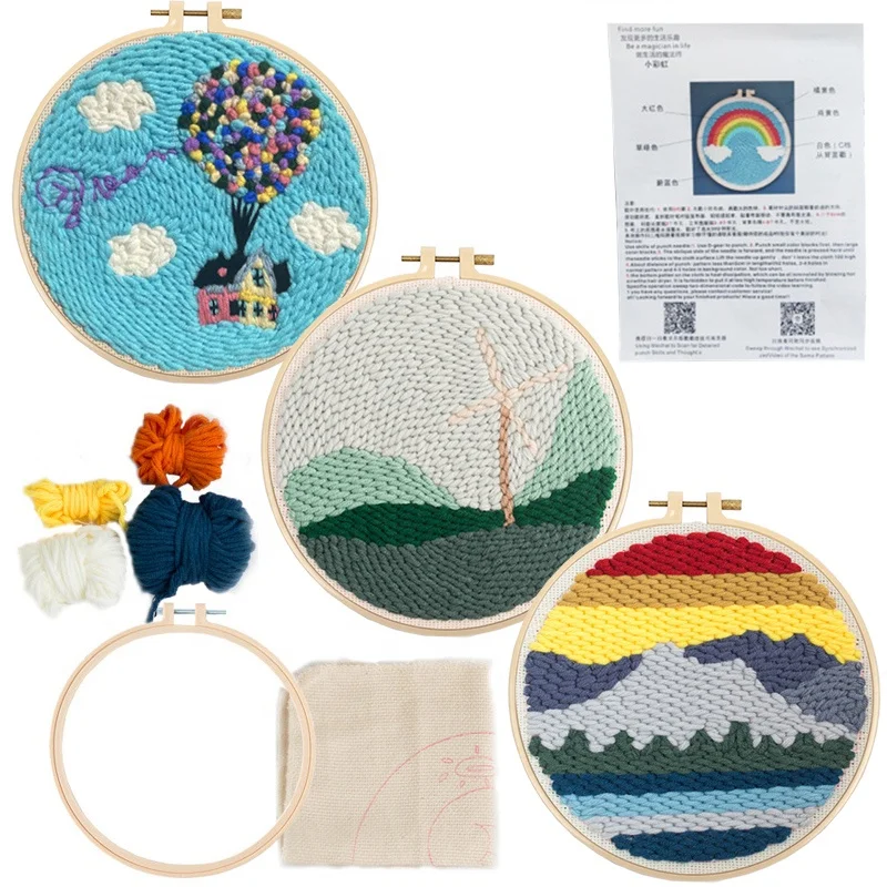 DIY Punch Needle Embroidery Kit With Embroidery Threads And Hoops Punch Needle Embroidery Kit