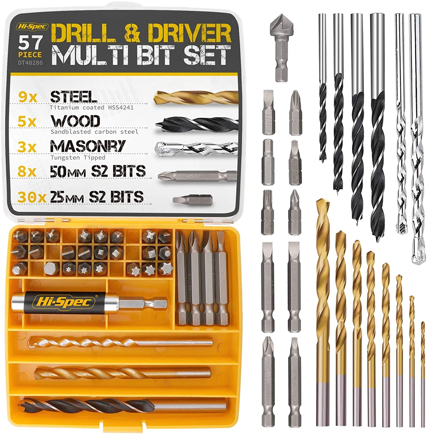 Набор сверл для отвертки с шестигранным хвостовиком 1/4, 57 шт.