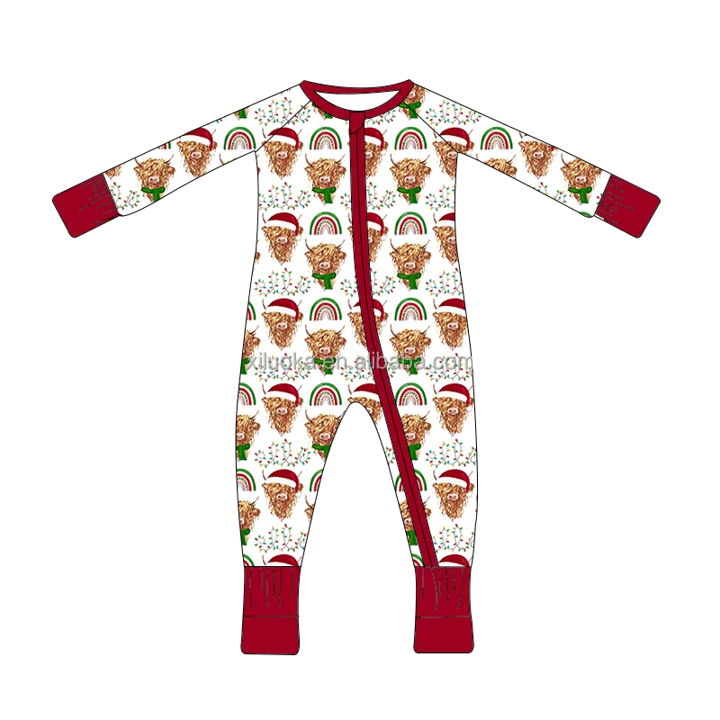 Bamboo Fiber Baby infants Zipper Romper Pajamas Christmas Toddler Fold Hands Feet Sleeper Wear