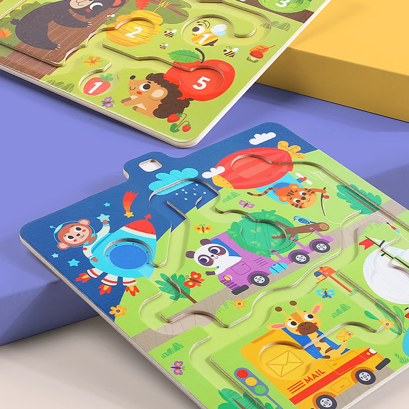 Kids Educational Montessori Brain Teaser Round Square Wooden Mini Puzzles Fidget Labyrinth 3D Maze Ball Game Toys