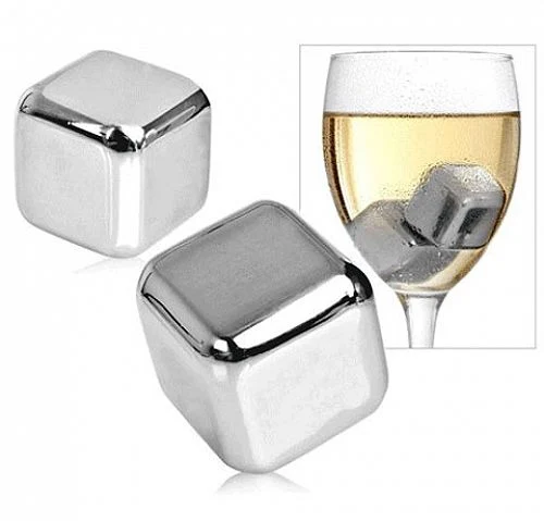 2024 Bar Accessories Metal Mini Stainless Steel Ice Cube with Tong Wine Bar Wisky Chiller Stones Reusable Ice Cubes for Cola