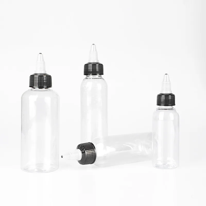 Plastic PET Clear Tattoo Ink Glue Liquid Sharp Mouth Bottle Empty Hair Oil Squeeze Bottle with Twist Top Cap