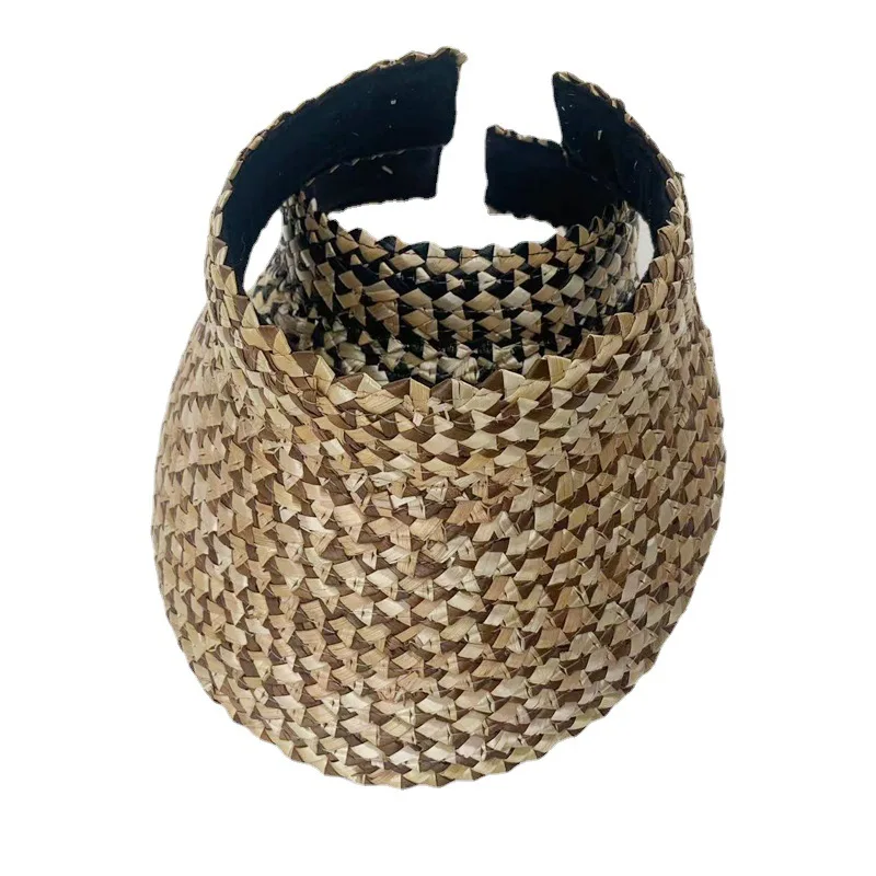 OEM Summer Beach Sunscreen Lady Sun Visor Hats Custom Embroidery Logo Women Handmade Raffia Empty Top Straw Hats