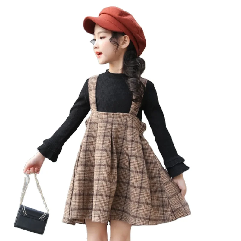 Новинка 2021, модный осенний наряд, Детские теплые платья из двух предметов для девочек, костюмы