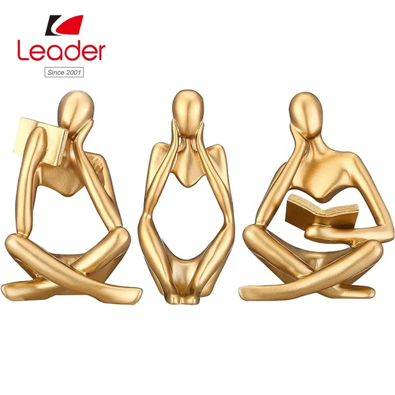 Resin Abstract Art Sculpture Golden Resin Collectible Figurines for Home Living Room Office Shelf Decoration