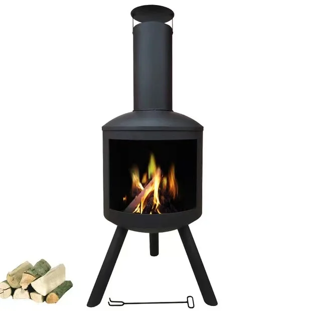 Outdoor Wood Burning Patio Heater Steel Heating Stove with Chimney for Garden Courtyard Elegant Chimeneas Product