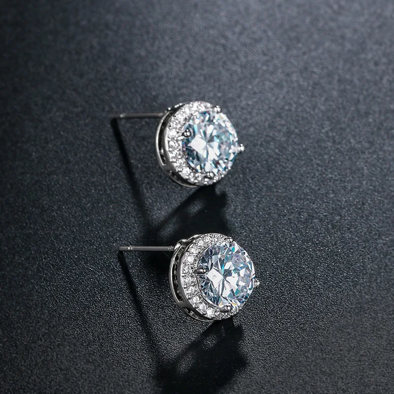 Weiman Jewelry High Quality Classic Halo 8MM Brilliant Round Cut Cubic Zirconia CZ Stud Earring For Women