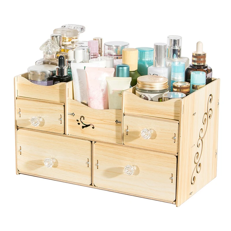 Hotselling Factory-Direct New  Girls Pink Modern Home Goods  Pretty Wooden  Makeup Box  With Led Light
