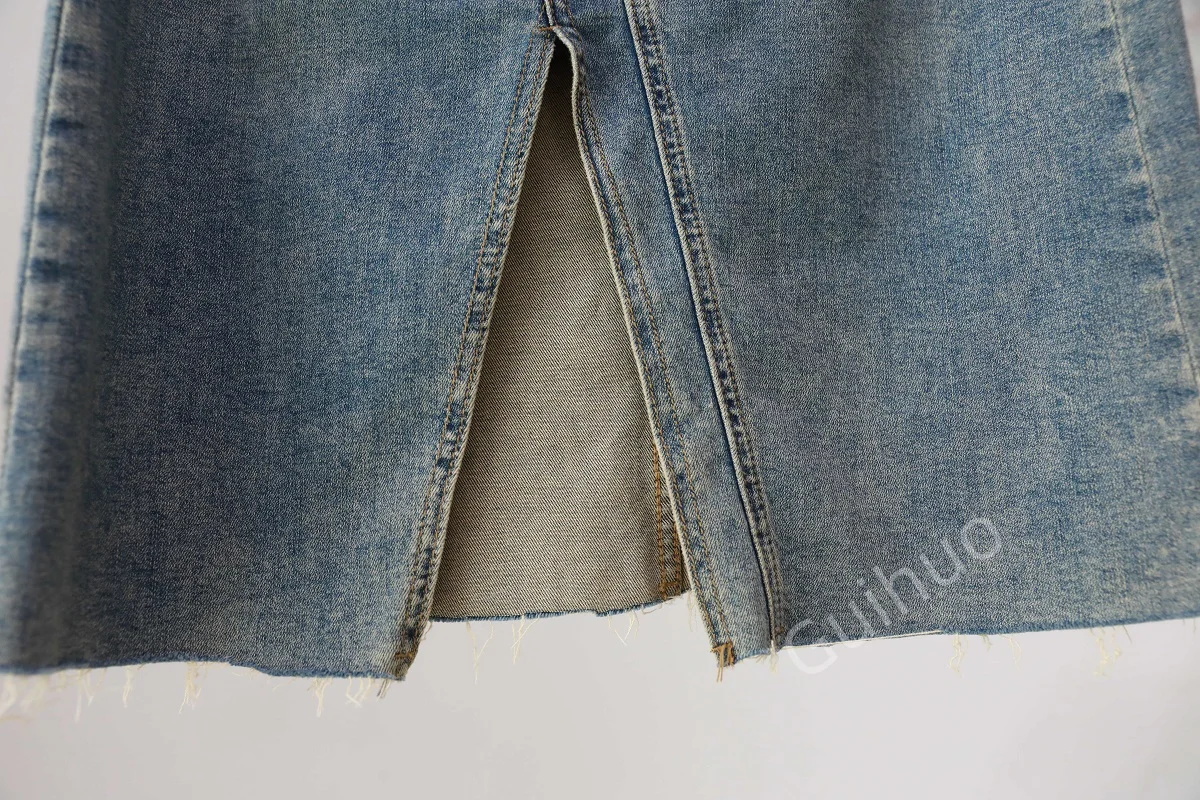 2023 Summer Denim Skirt Women Mermaid Trumpet Long Skirt Ruffles Mid-calf High Waist Jeans With Stretchy Clothing