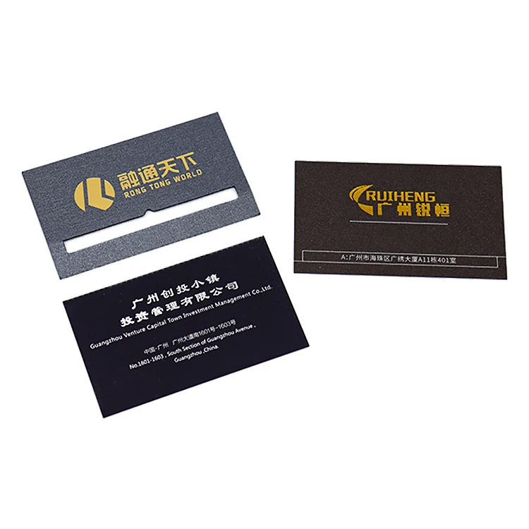 W181 Private Custom High Quality Luxury Black Gold Foil Embossed Business Card Printing with Golden Border Edge