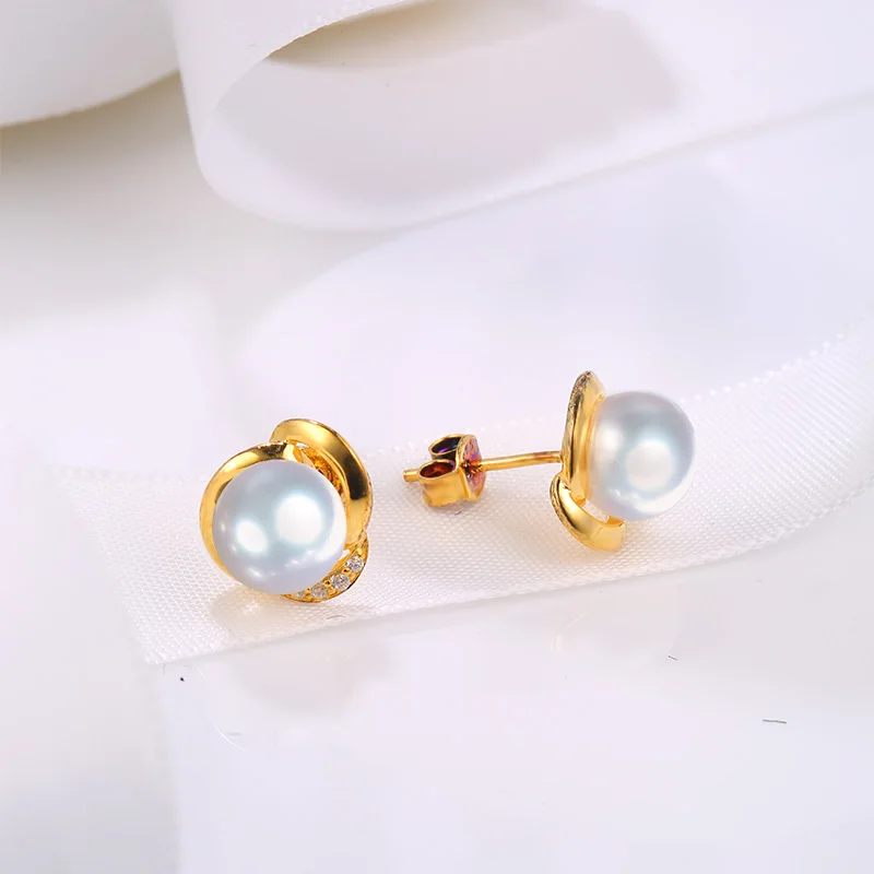 18K Gold Earring Stud Black Tahiti Pearl jewelry excellent enquisive handcraft