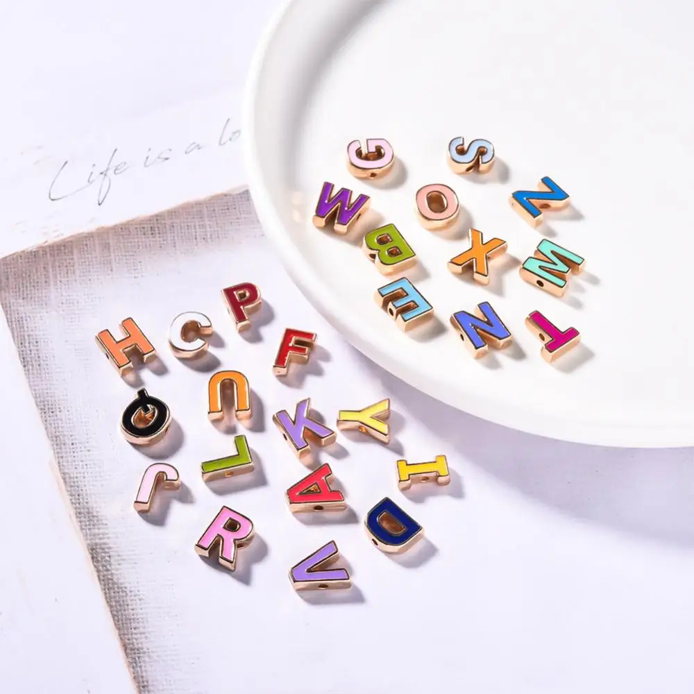  in bulk zinc alloy alphabet letter enamel beads diy jewelry making 10x9mm Hole: 1.4mm