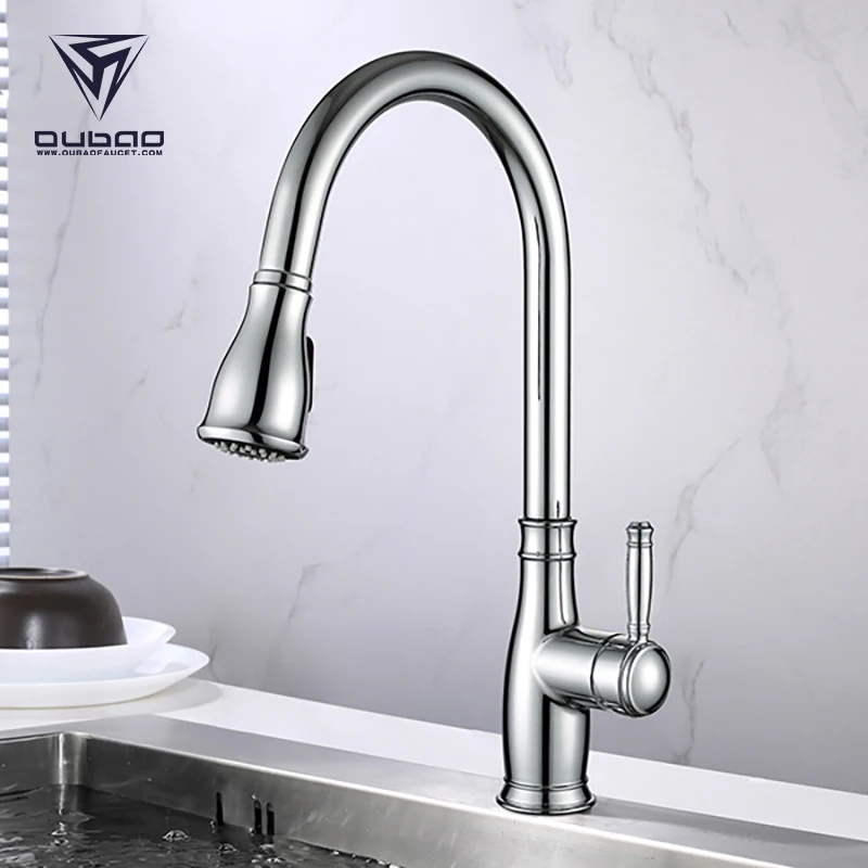 New Commercial Kitchen Faucet Pull Down Single Lever Deck Mounted Brass Kitchen Mixer Tap For Washing Sink