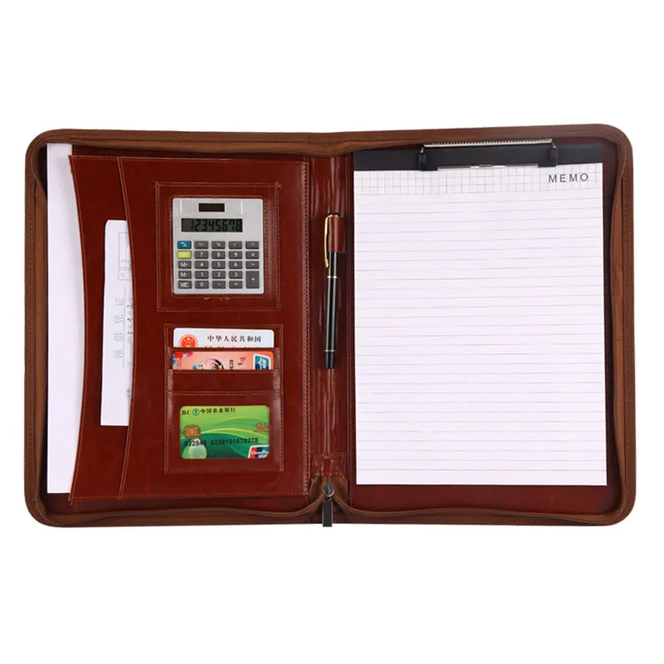 Hot Zippered Leather Padfolio Portfolio with Hidden Handle&Clipboard, Business Conference Portfolio Organizer Notepad Folder
