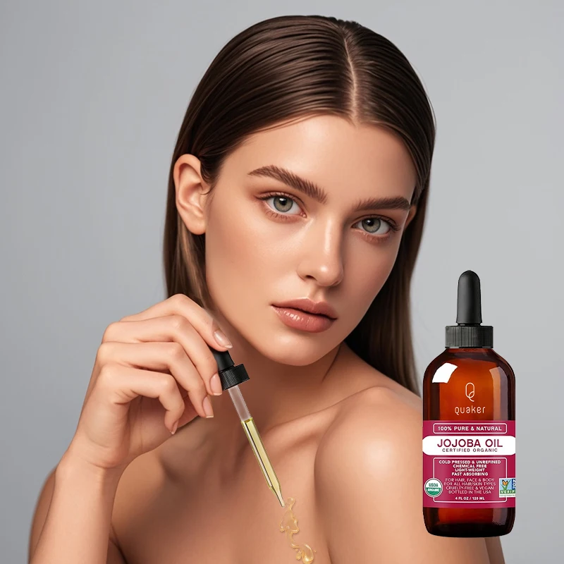 Qquaker Wholesale Cold Pressed Carrier Oil 100% Pure Organic Jojoba Oil Hair Growth Face Lips Body