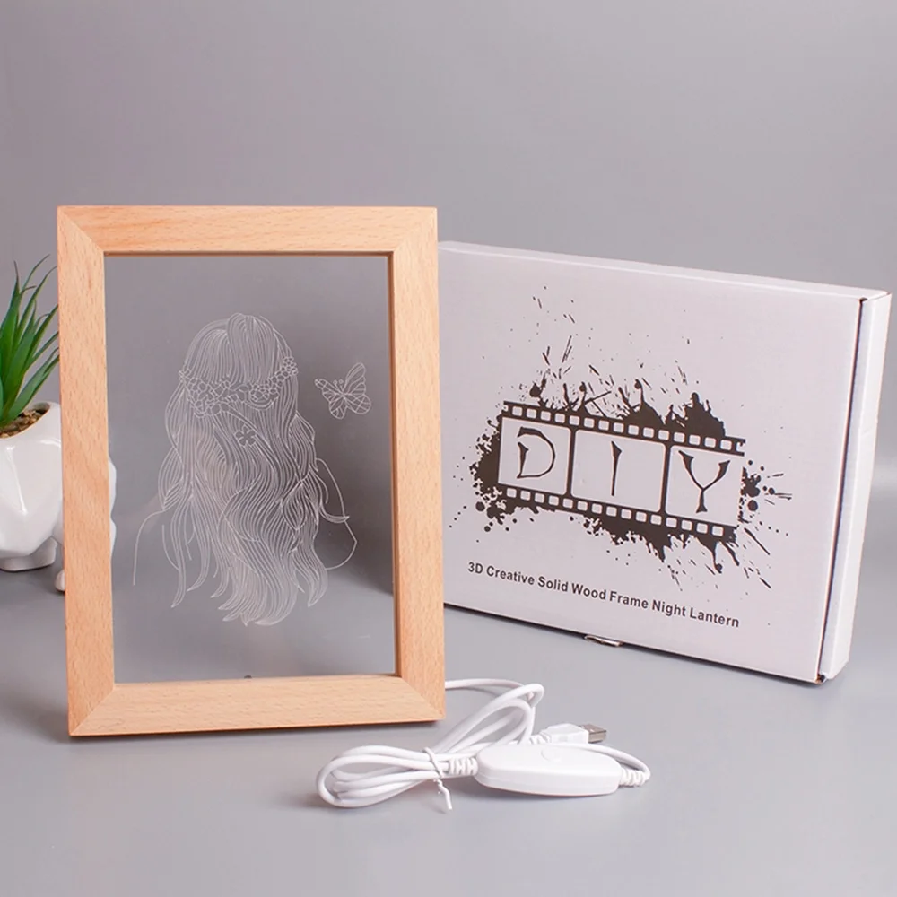 3D Иллюзия светодиодная фоторамка ночник Фантастическая деревянная настольная лампа с переключателем питания