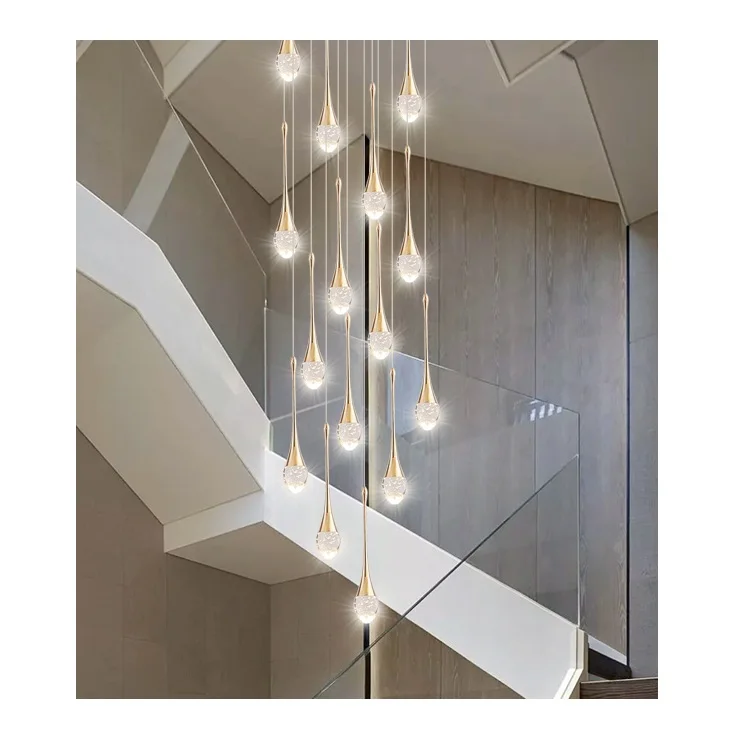 Modern staircase lighting LED pendant lamp raindrop bubble crystal ball chandelier for hotel and home