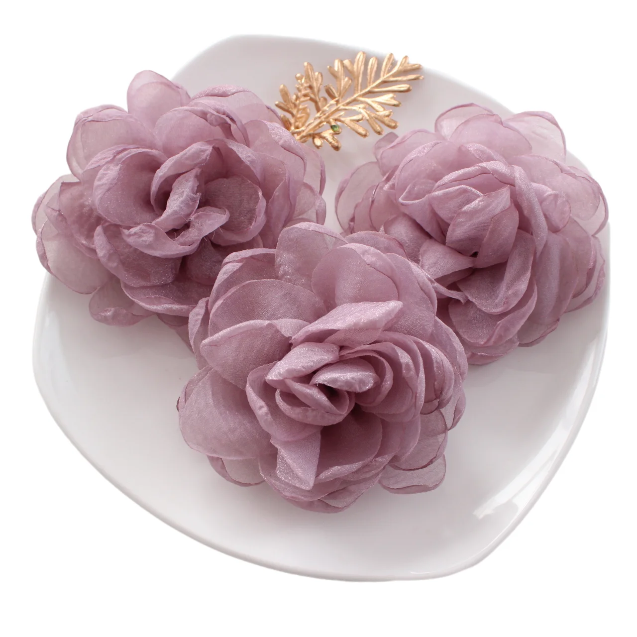 9-10cm Women Girl Chic Rosette Organza Floral Singed Burned Fabric Flowers For Hair Accessories