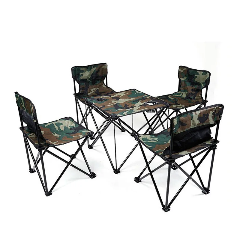Camping folding table and chair outdoor camouflage five-piece portable folding table and chair set