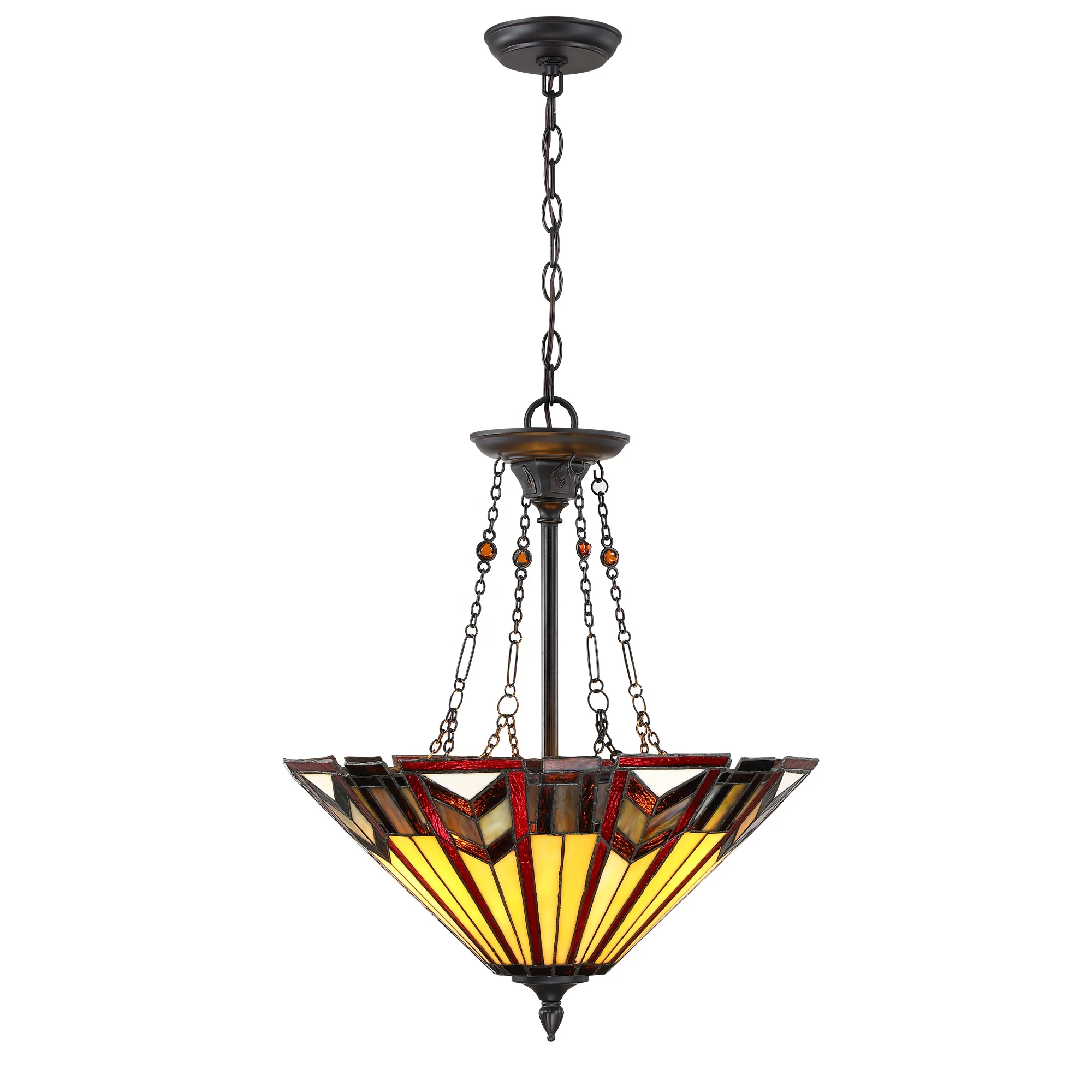 Large Size Tiffany Wide Stained Glass Chandelier 2-Light Adjustable Hangings Pendant Light Fixture Dining&Living room Bedroom