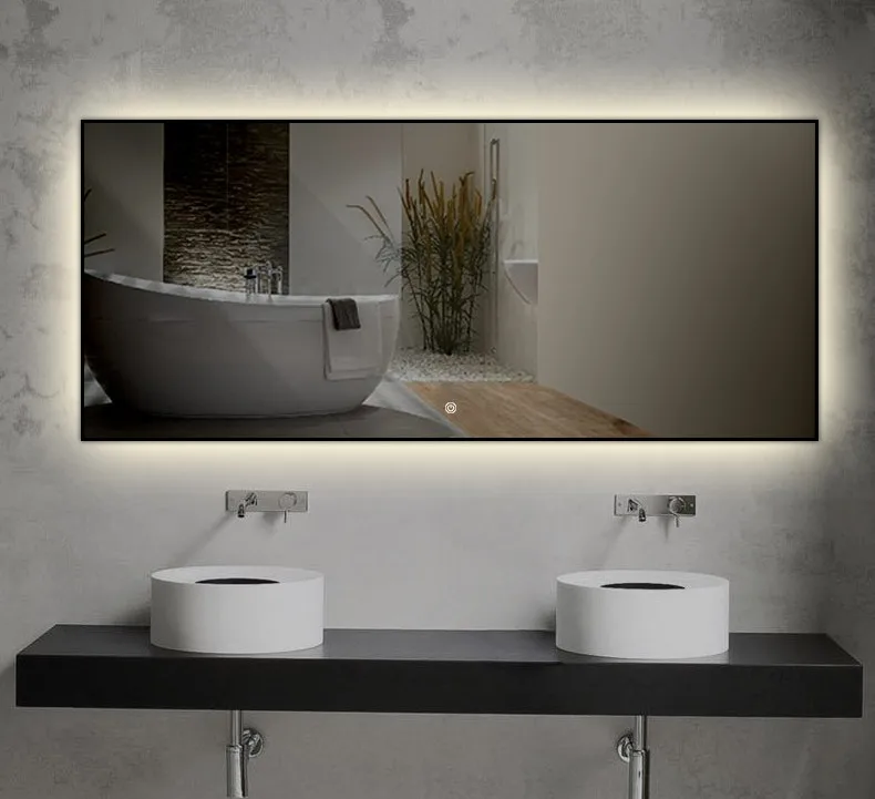 New Design Cheap Barber Shop Mirrors Speaker Smart LED Bath Mirror Wall Hanging Touch Switch with Light Illuminated Rectangle 3D