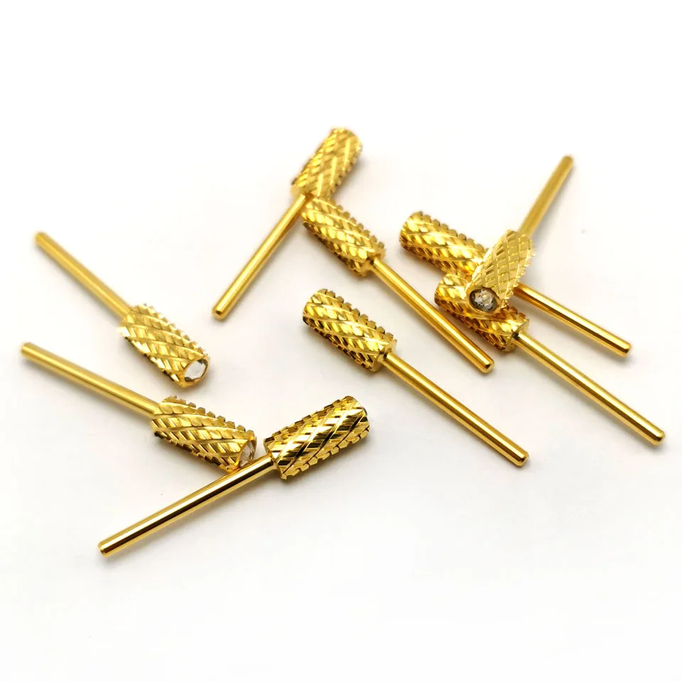 HYTOOS 4XC Large Barrel Nail Drill Bits with Crystals Manicure Carbide Burr Nail Accessories Gel Removal Milling Cutter