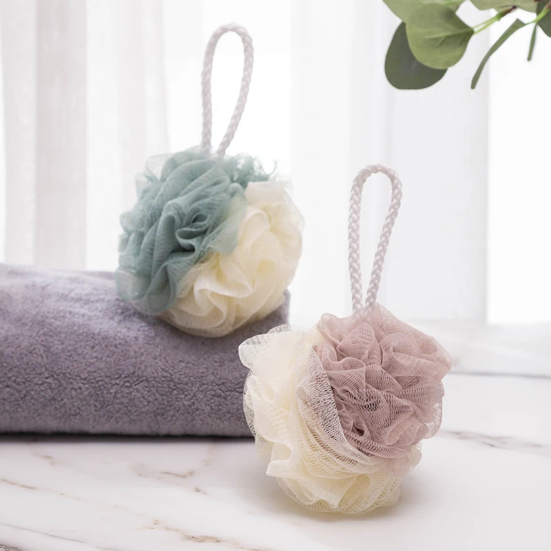 Custom plastic puff mesh wash bath ball sponge loofah exfoliating bath body brush