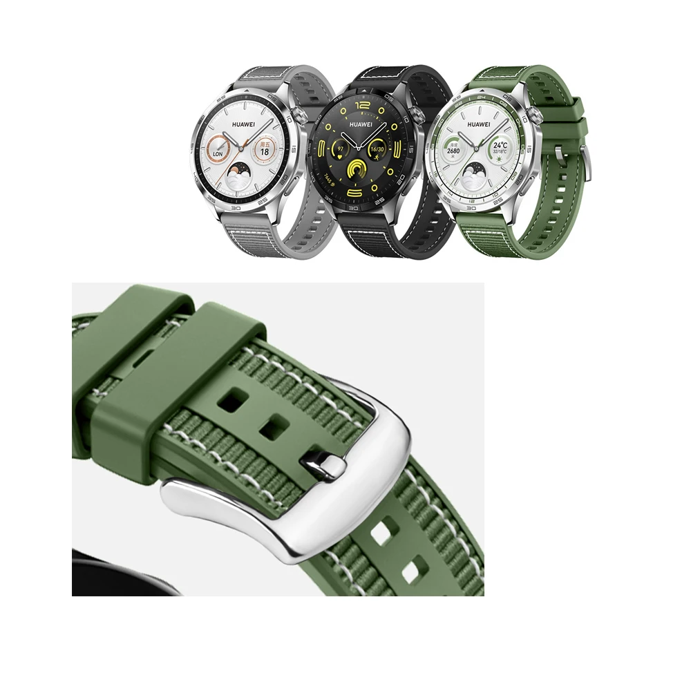 New Integrated Quick Release Spring Women Men Sport Nylon Canvas Fabric Silicone Hybrid Watch Bands For Huawei Watch Gt4 46mm