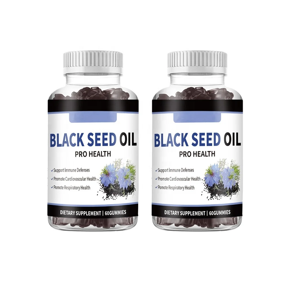 Black Seed Oil Gummies Herbal Extract Capsules with Vitamin C and Lutein in a Bottle
