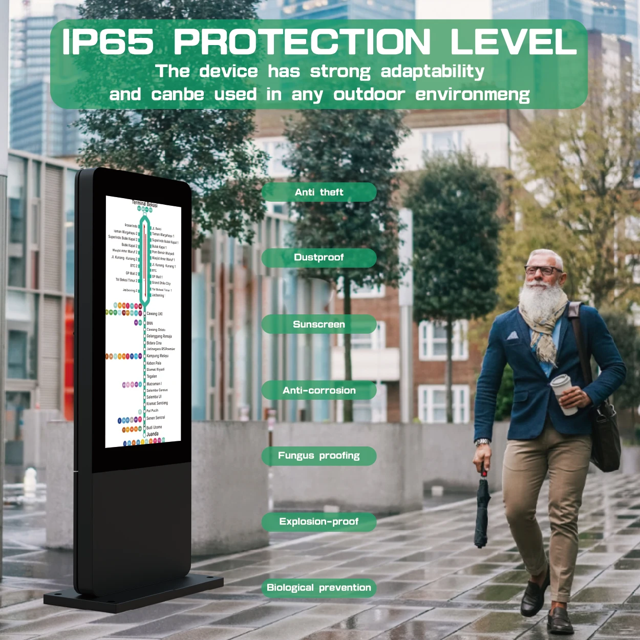 4000nits 55 Inch Android System Outdoor Waterproof LCD Advertising Player Vertical Floor Stand Totem Digital Signage Kiosk SDK