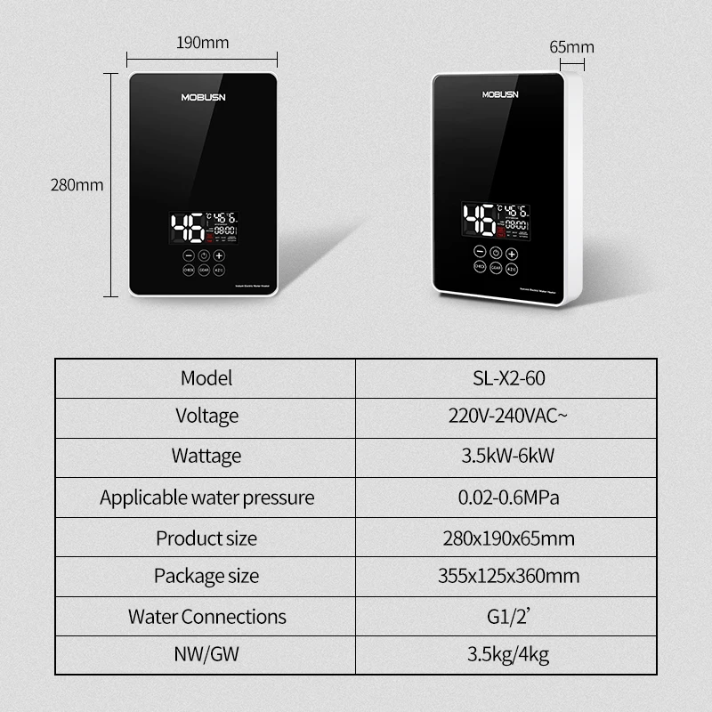 Global Best-selling Thermostat for Shower Stainless Steel Custom Ce Touch Button IPX4 6000W Remote Electric Water Heater