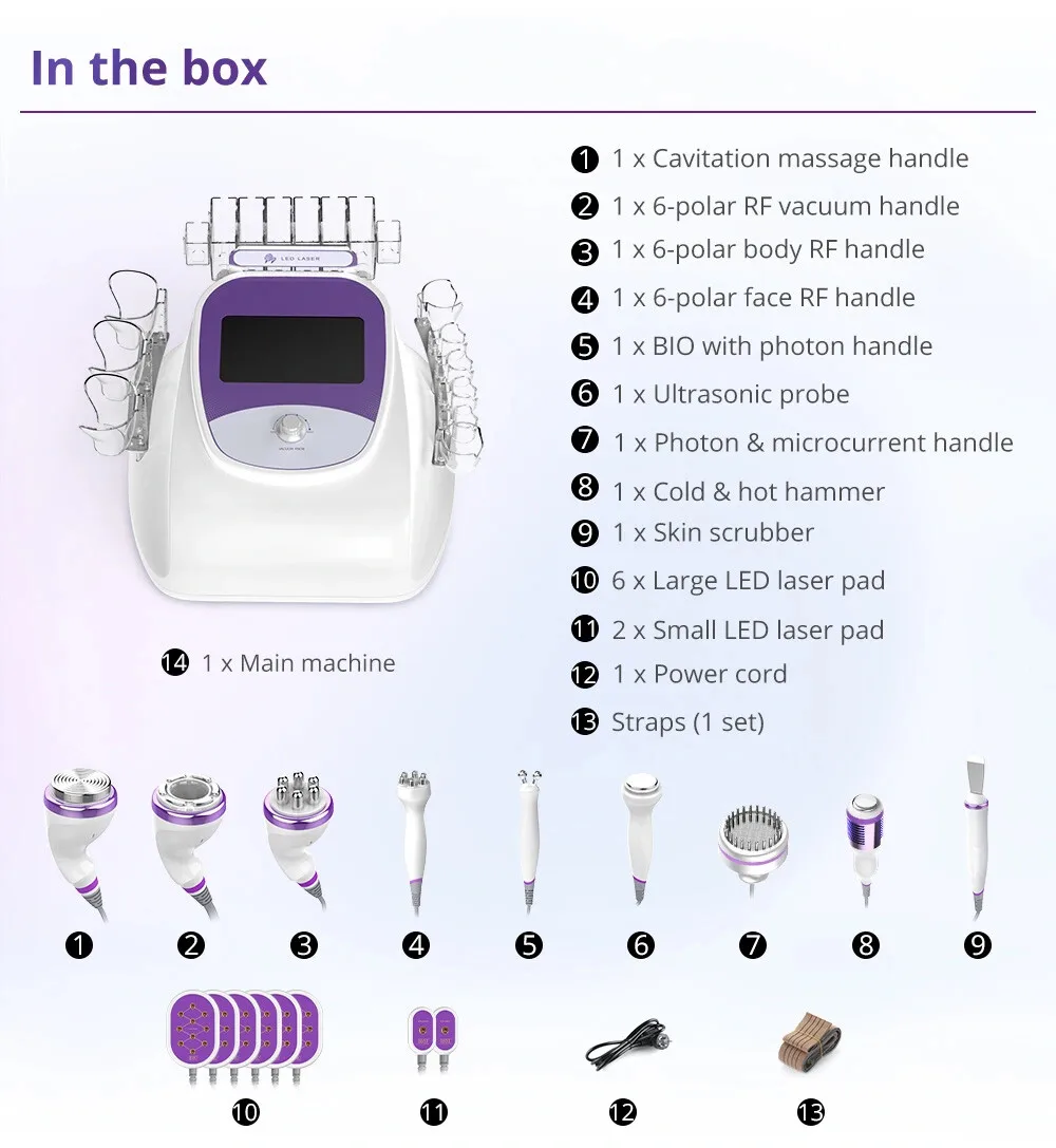 Multifunctional 10 in 1 Ultraslim Cavisation Machine 40K Shape Body and Face Slimming with Vacuum Radio Frequency UK Plug