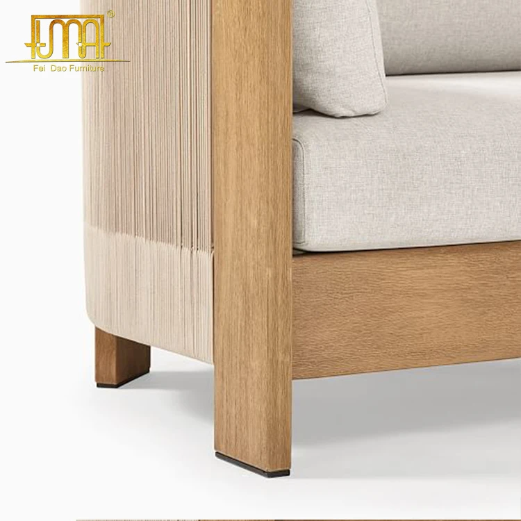 Luxury thick armrest modern teak wood sofa set outdoor furniture