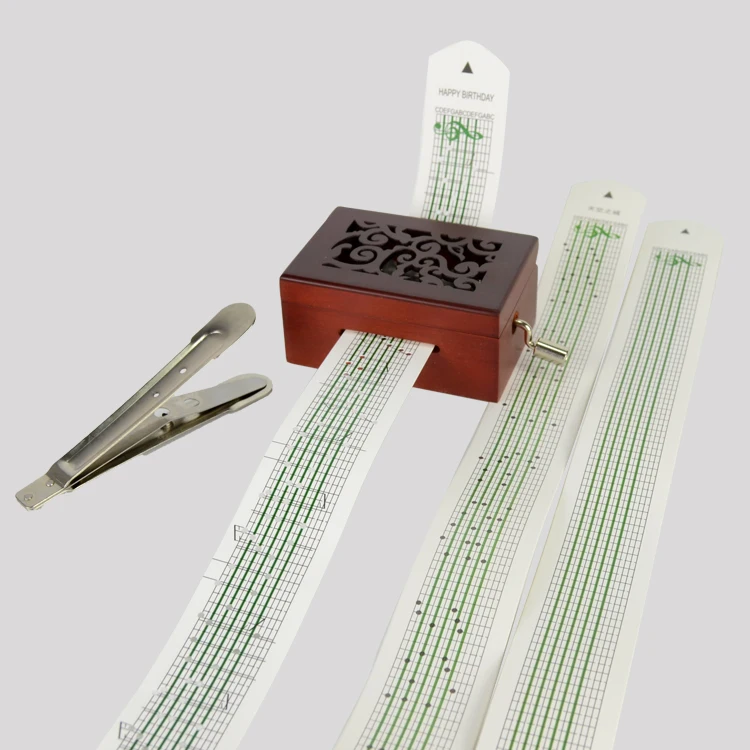 15 note hand crank wooden hole DIY music box with paper sheet