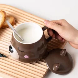 Ceramic Coffee Mug with Lid and Matching Spoon,Novelty 3D Husky Pattern Mug for Tea Milk Chocolate Juice,Cute Cup for Dog Lovers