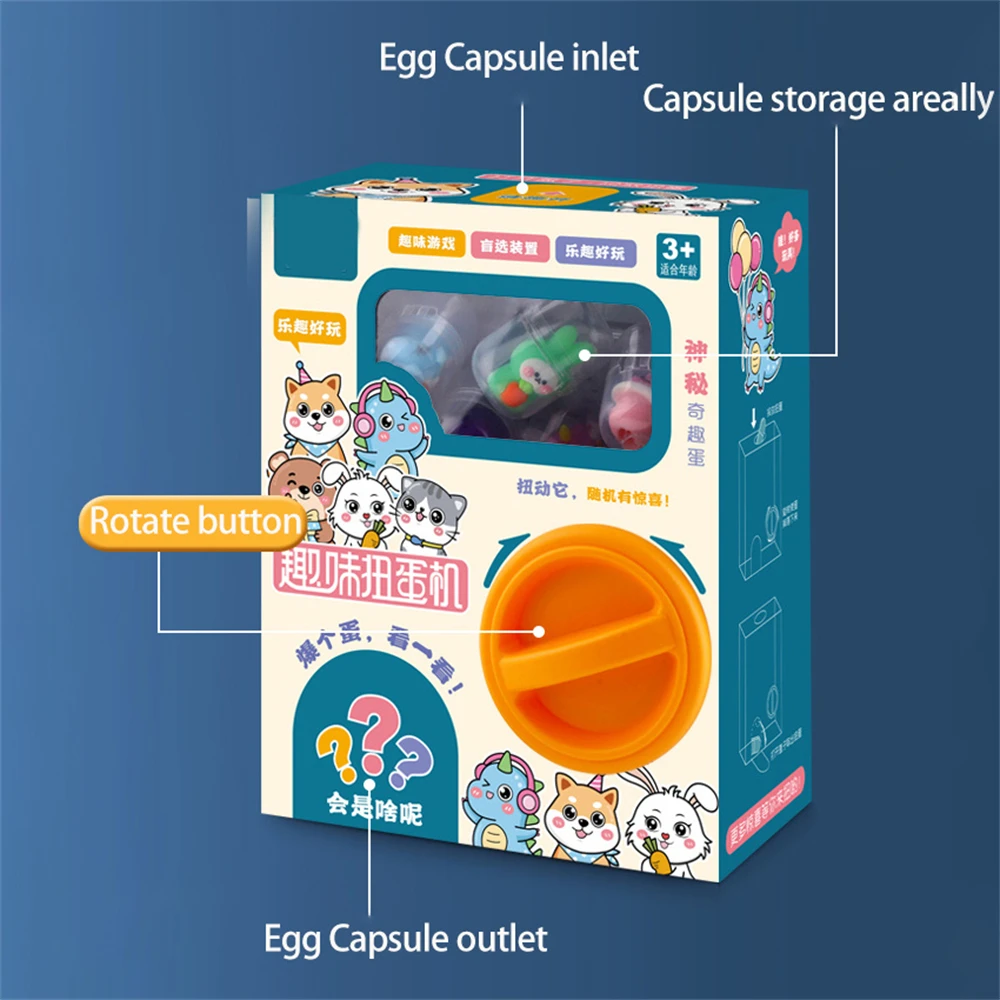 Kid Toys Gashapon Machines with 6pcs Random Capsule Toys Egg Twisting Machine Cardboard Box Material with Plastic Capsule Toys