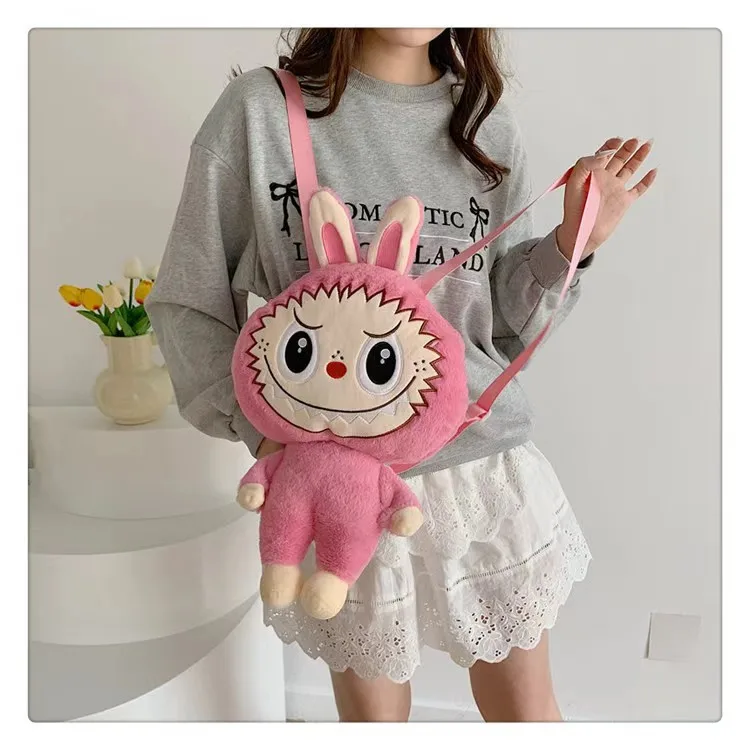 New Creative Labubu Cartoon Plush Backpack 3d Doll Cute Backpack Mini Crossbody Small Bag Girl Surprise Birthday Gift