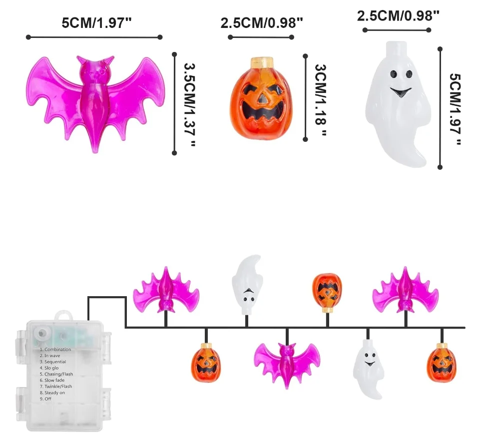 Pumpkin Bat Ghost 8 Lighting Modes Fairy Battery Operated Halloween String Lights For Home Door Window Porch Party Decoration