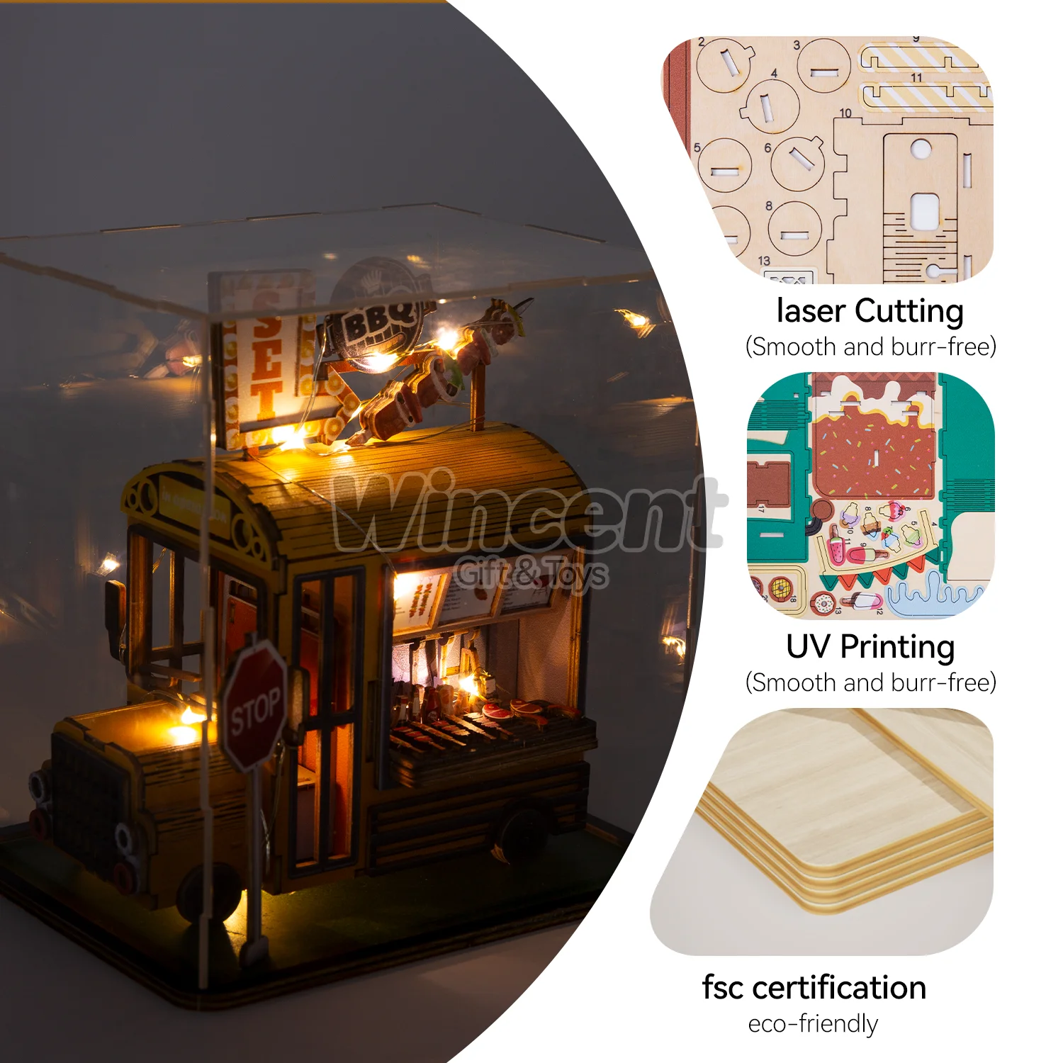 Wincent STEM Toys 3D Wooden Puzzles DG104 DIY Miniature Doll House With LED Light hot selling in girls wooden kids toys