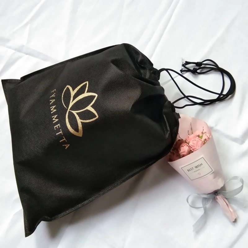 Нетканый мешок на шнурке с пользовательским логотипом, маленькая Подарочная сумка на шнурке с собственным логотипом