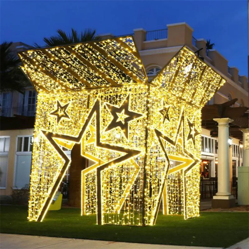 Outdoors 3D Glowing Bow Gift Box motif light LED Motif Lights Wholesale Decoration Commercial Holiday Christmas Motif Light