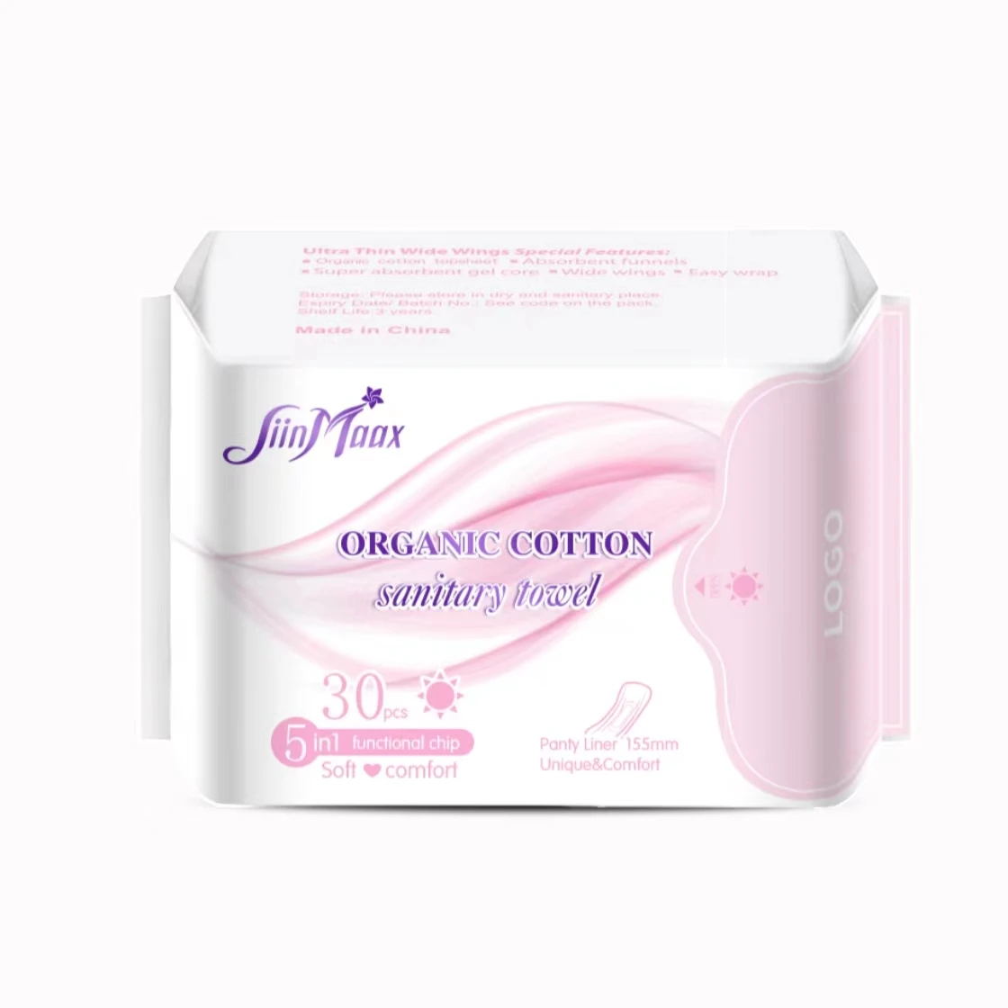 Organic Cotton Menstrual Feminine Hygiene Period Lady Napkin Sanitary Pad For Women