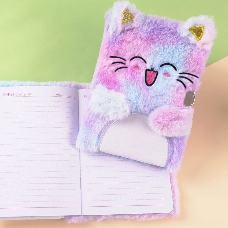 Plush Notebook with Lock Cute cat Journal  Diary Unicorn Planner Organizer Kawaii Back to School Note Book