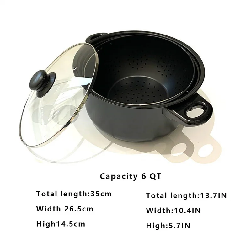 6 QT Easy Draining Built-in Rotatable Filter Basket Multifunction Pasta Pot with Non-Slip Handle Cooking Pot with Strainer Lid