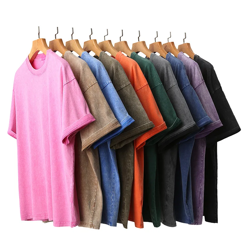 230g pure cotton heavyweight short sleeve batik washed dropped shoulder all-cotton retro T-shirt oversize