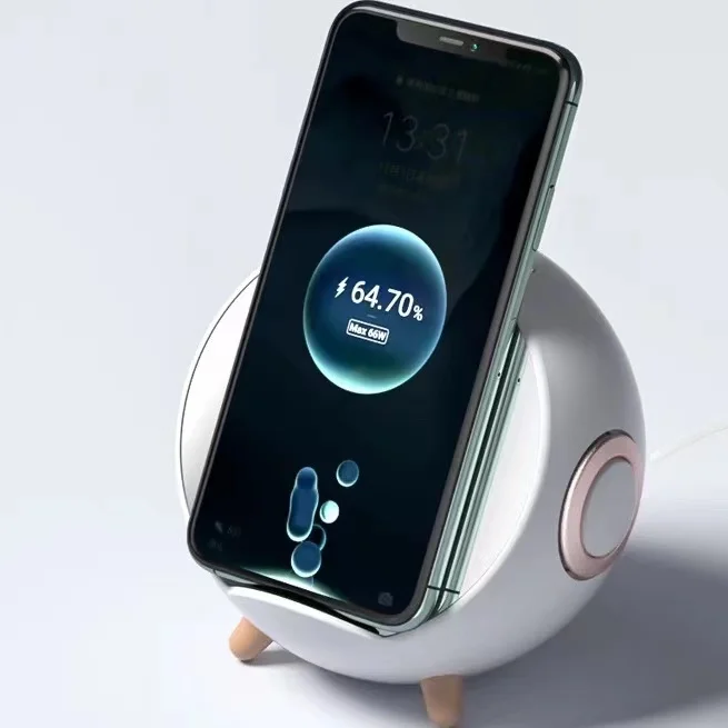 2022 New Smart Home Desktop Alarm Clock Mobile Phone Bracket Wireless Charging Small Stereo Bt Speaker