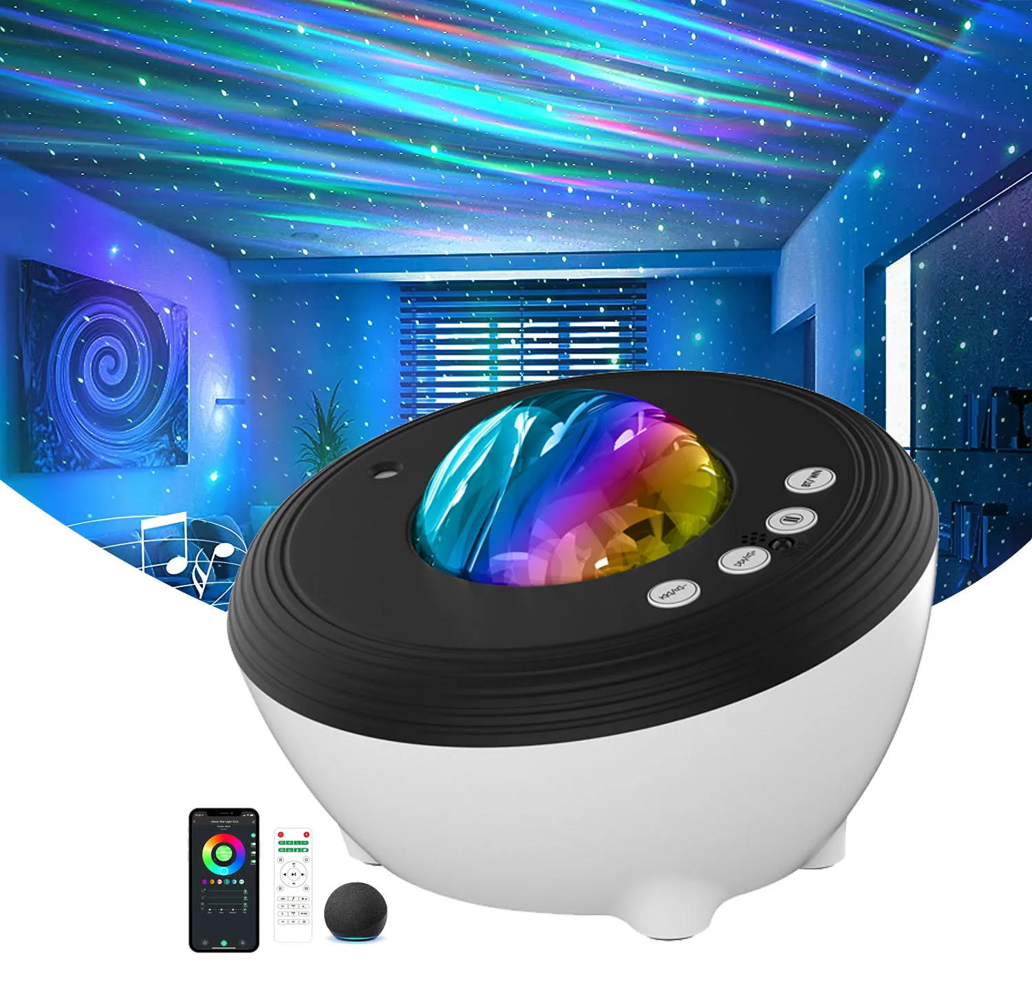 Проектор galaxy starry проектор aurora с белым шумом управление через приложение на смартфоне