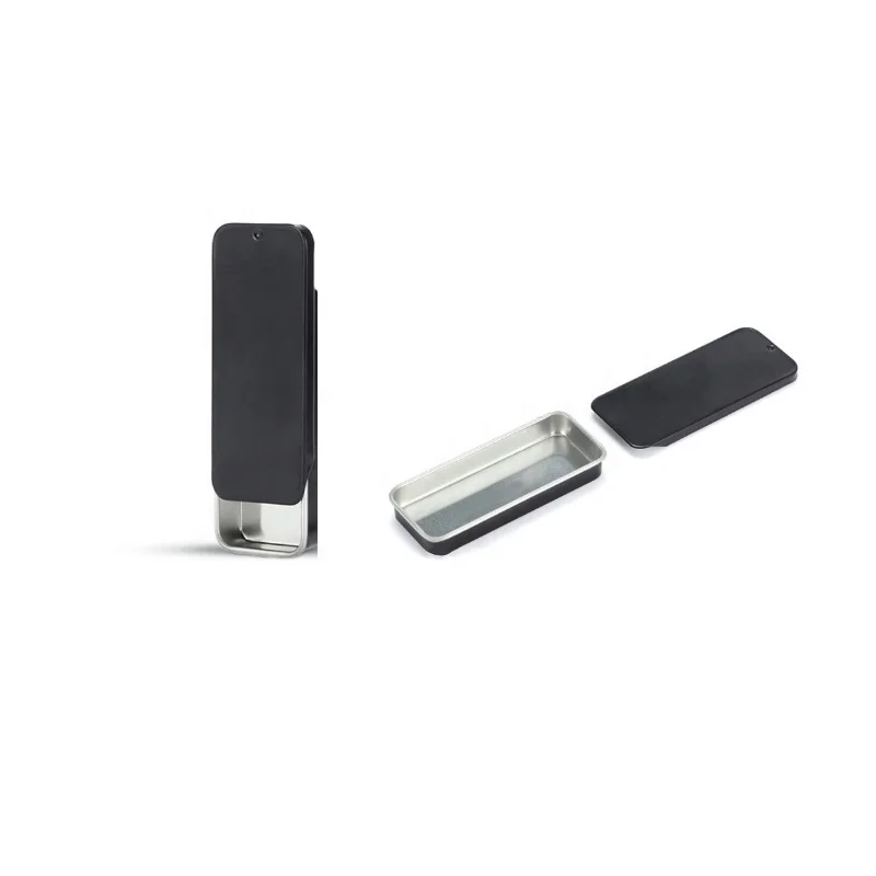 High Quality Cosmetic Custom Tin Case Rectangle Metal Slid Black Tin Can Perfume Solid Wax Packing Metal Tin Can Container