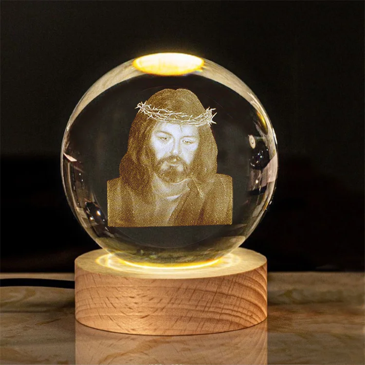 religious Saint Jesus Statue Laser Engraving Crystal ball Night Light Jesus Led Lighting Children Gifts